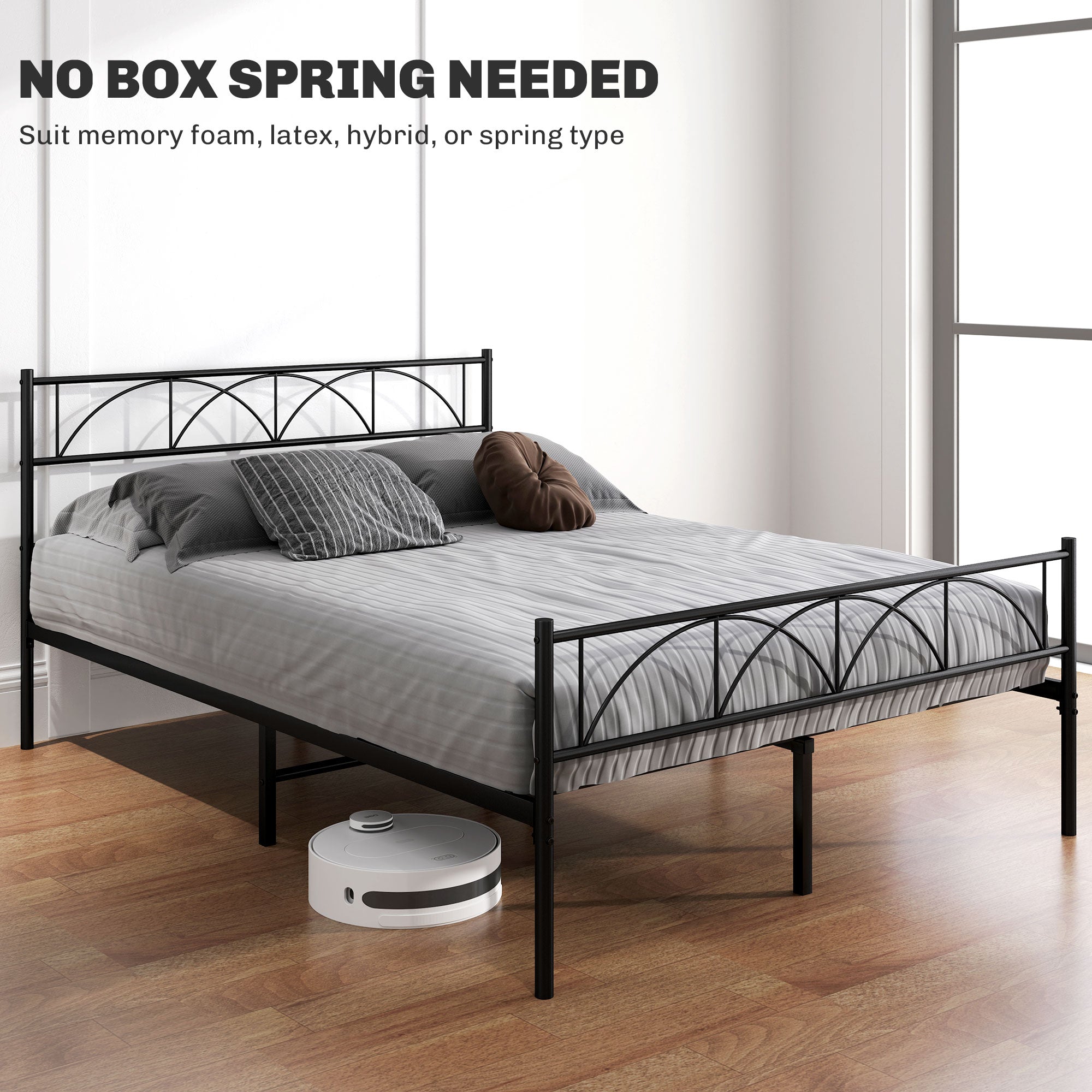 HOMCOM Full Bed Frame, Metal Platform Bed Frame with Headboard and Footboard, Steel Slat Support, Underbed Storage, No Box Spring Needed, Easy Assembly, Black