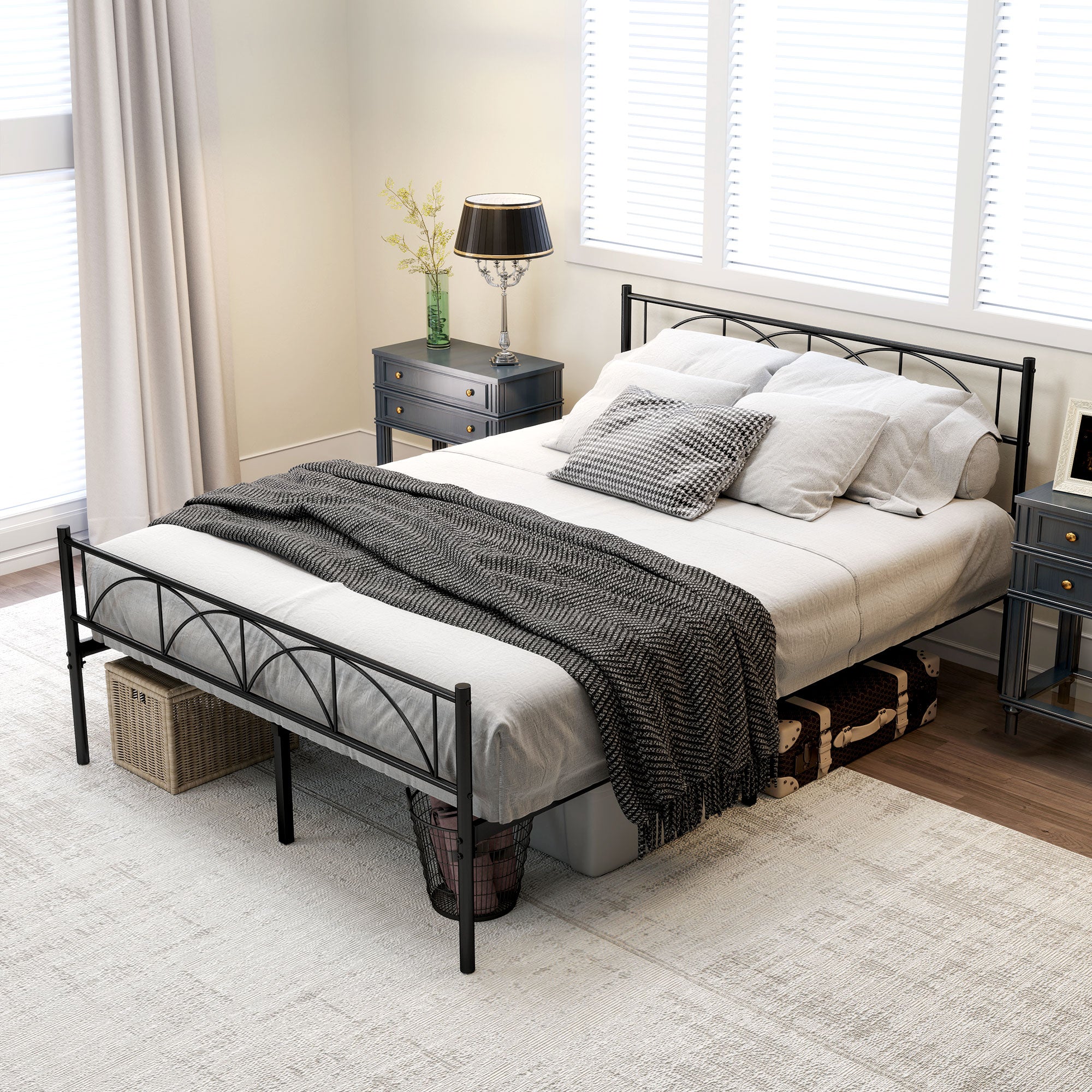 HOMCOM Full Bed Frame, Metal Platform Bed Frame with Headboard and Footboard, Steel Slat Support, Underbed Storage, No Box Spring Needed, Easy Assembly, Black