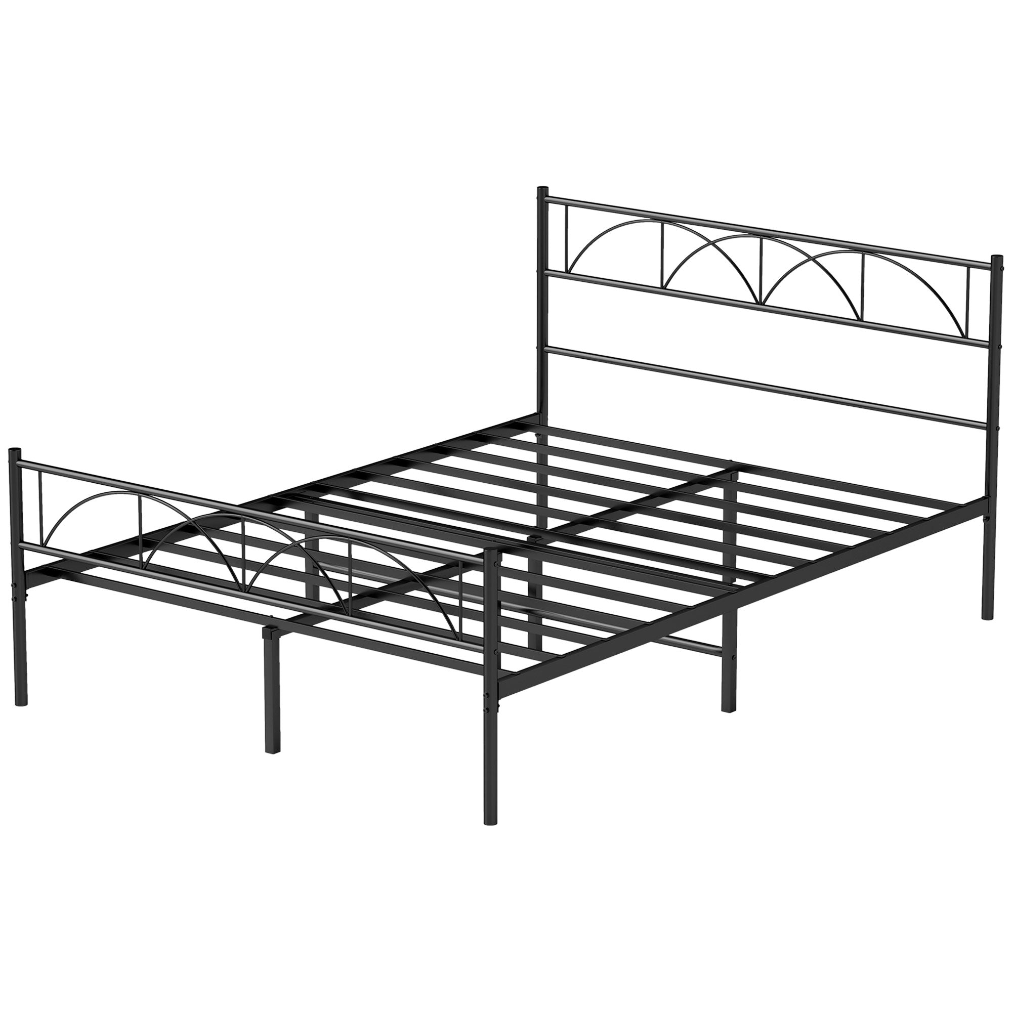 HOMCOM Full Bed Frame, Metal Platform Bed Frame with Headboard and Footboard, Steel Slat Support, Underbed Storage, No Box Spring Needed, Easy Assembly, Black