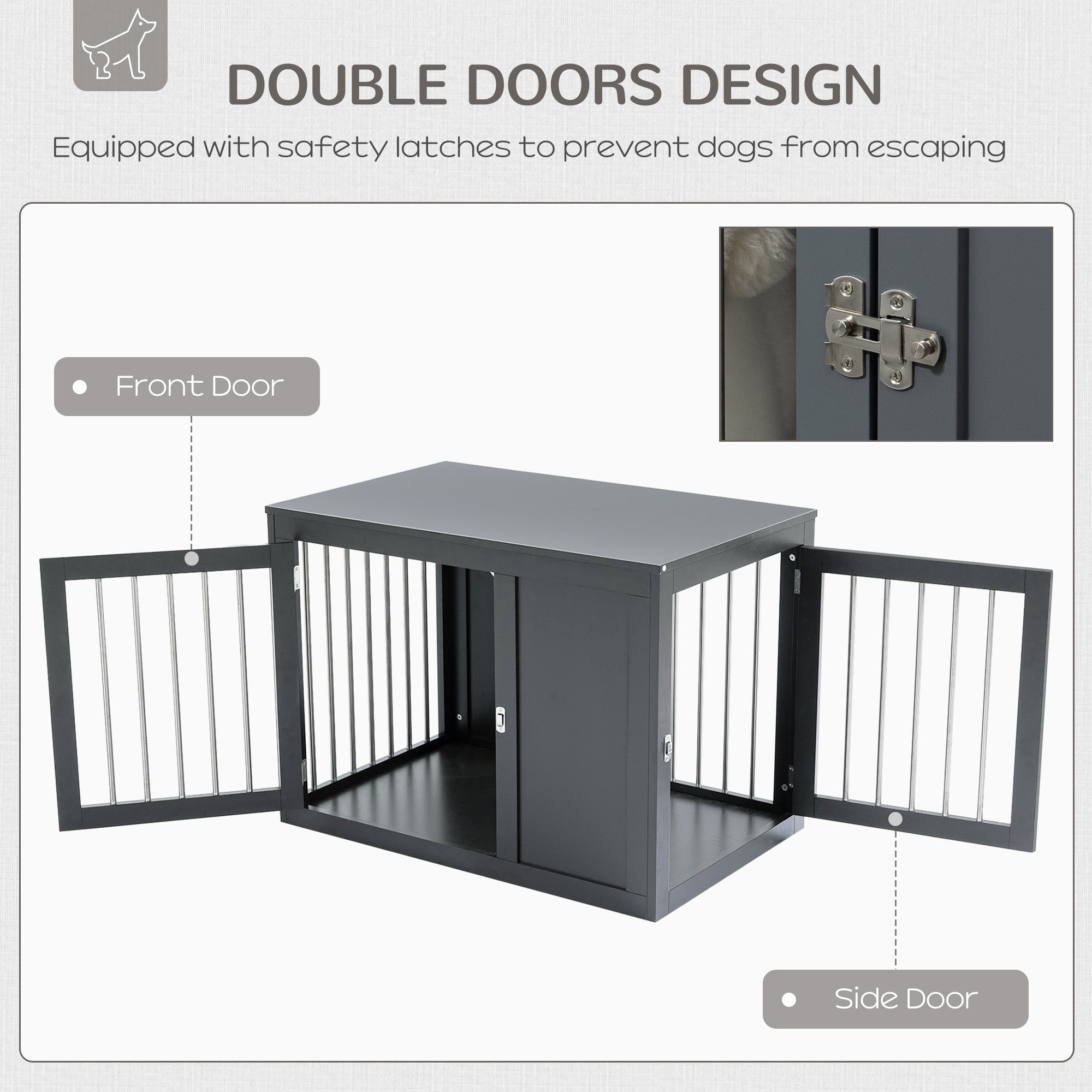 PawHut Dog Crate Furniture Wire Pet Cage Wooden Dog Kennel, End Table with Double Doors, and Locks, for Medium and Large Dog House Indoor Use, Gray