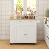 HOMCOM Kitchen Island with USB Ports & Power Outlets, Farmhouse Kitchen Cart with Wood Drop Leaf, Rolling Kitchen Island with 2 Drawers, Spice Rack and Adjustable Shelves, White