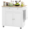 HOMCOM Kitchen Island with USB Ports & Power Outlets, Farmhouse Kitchen Cart with Wood Drop Leaf, Rolling Kitchen Island with 2 Drawers, Spice Rack and Adjustable Shelves, White