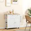 HOMCOM Kitchen Island with USB Ports & Power Outlets, Farmhouse Kitchen Cart with Wood Drop Leaf, Rolling Kitchen Island with 2 Drawers, Spice Rack and Adjustable Shelves, White