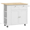 HOMCOM Kitchen Island with USB Ports & Power Outlets, Farmhouse Kitchen Cart with Wood Drop Leaf, Rolling Kitchen Island with 2 Drawers, Spice Rack and Adjustable Shelves, White