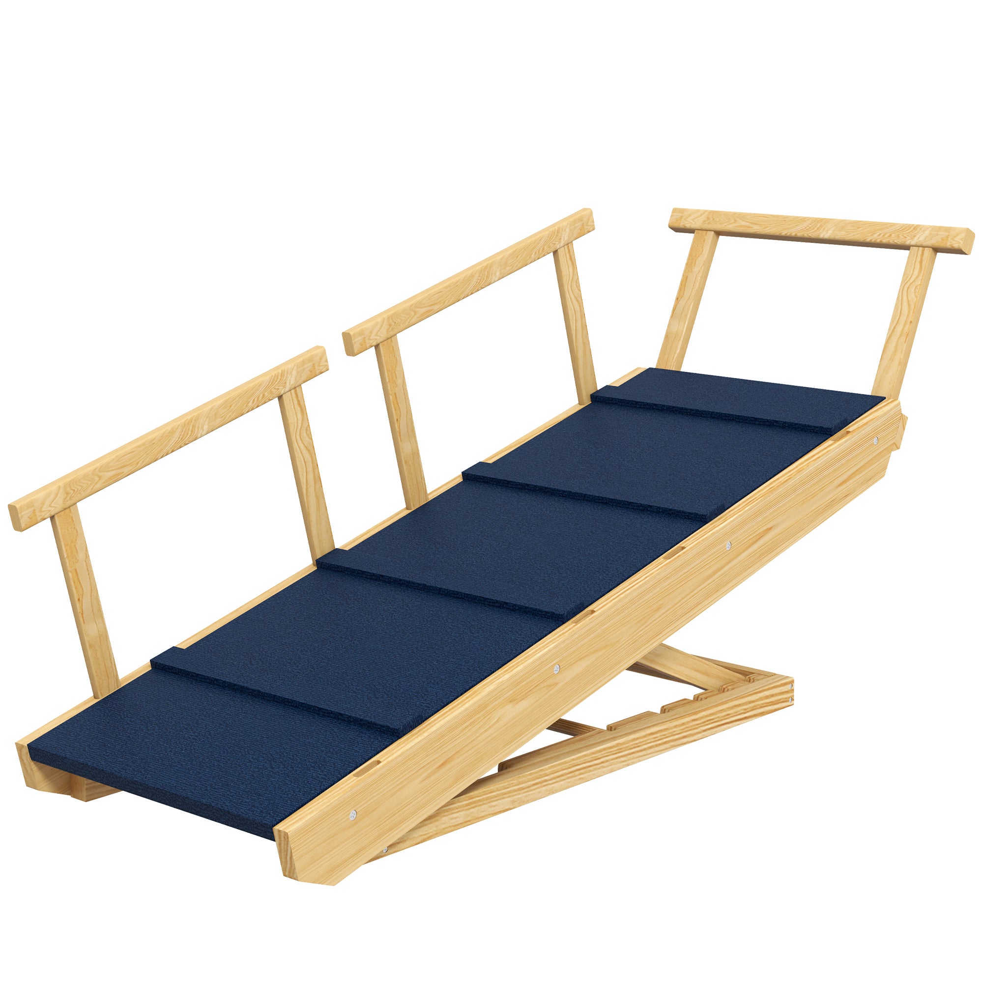 PawHut Dog Stairs, Adjustable Pet Stairs, Foldable Dog Steps with Non-slip Mat, Safety Railings, for Small to Large Dogs for High Bed Sofa Couch, Natural Wood Finish