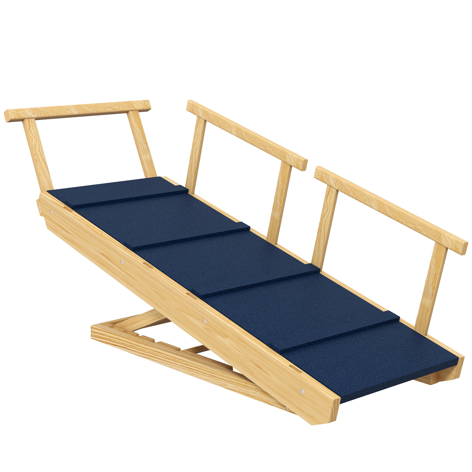 PawHut Dog Stairs, Adjustable Pet Stairs, Foldable Dog Steps with Non-slip Mat, Safety Railings, for Small to Large Dogs for High Bed Sofa Couch, Natural Wood Finish