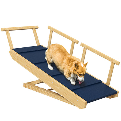 PawHut Dog Stairs, Adjustable Pet Stairs, Foldable Dog Steps with Non-slip Mat, Safety Railings, for Small to Large Dogs for High Bed Sofa Couch, Natural Wood Finish