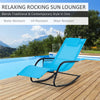 Outsunny Patio Rocking Chair with Mesh Fabric, Outdoor Rocking Sling Sun Lounger with Removable Headrest and Side Pocket for Garden, Deck, Lawn, Dark Blue