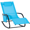 Outsunny Patio Rocking Chair with Mesh Fabric, Outdoor Rocking Sling Sun Lounger with Removable Headrest and Side Pocket for Garden, Deck, Lawn, Dark Blue