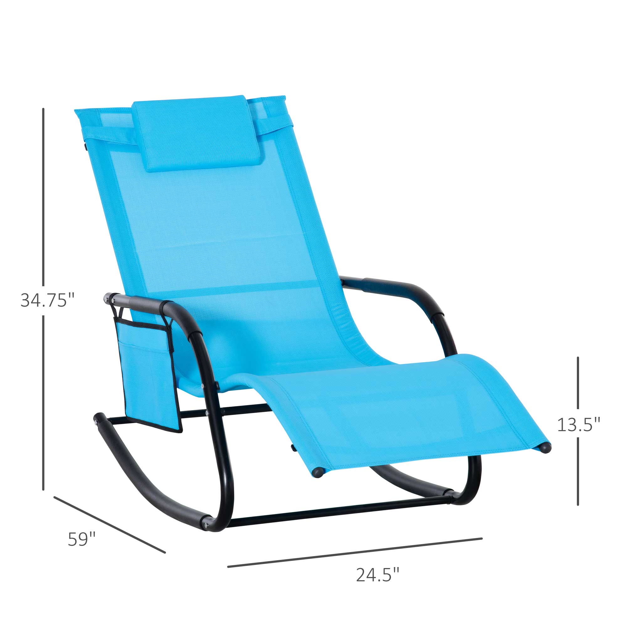 Outsunny Patio Rocking Chair with Mesh Fabric, Outdoor Rocking Sling Sun Lounger with Removable Headrest and Side Pocket for Garden, Deck, Lawn, Dark Blue