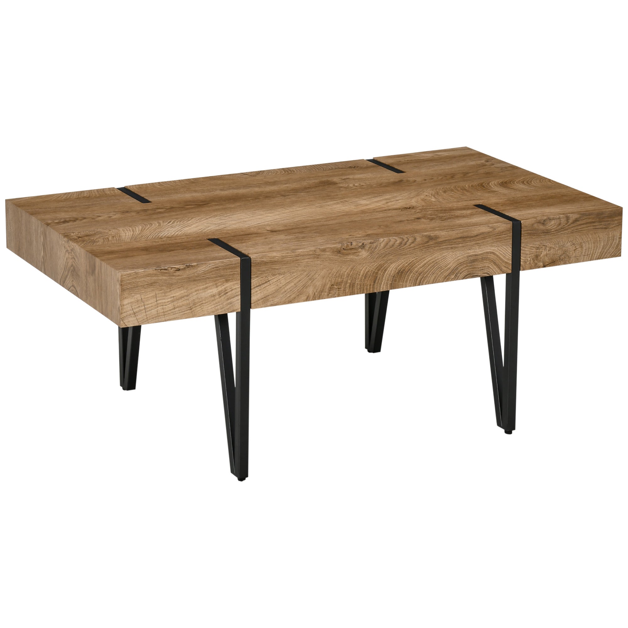HOMCOM Rustic Coffee Table, Rectangle Nature Cocktail Table with Steel Hairpin Legs for Living Room