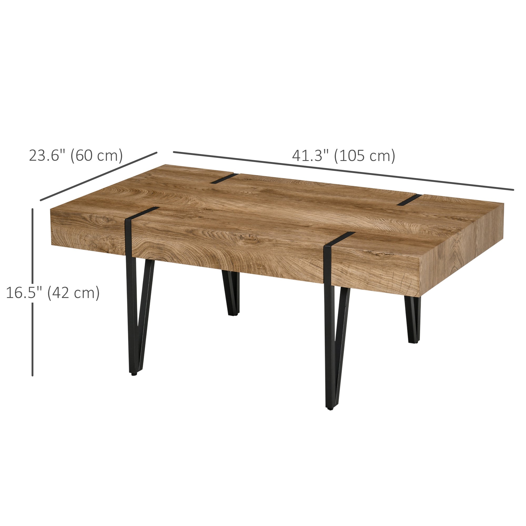 HOMCOM Rustic Coffee Table, Rectangle Nature Cocktail Table with Steel Hairpin Legs for Living Room