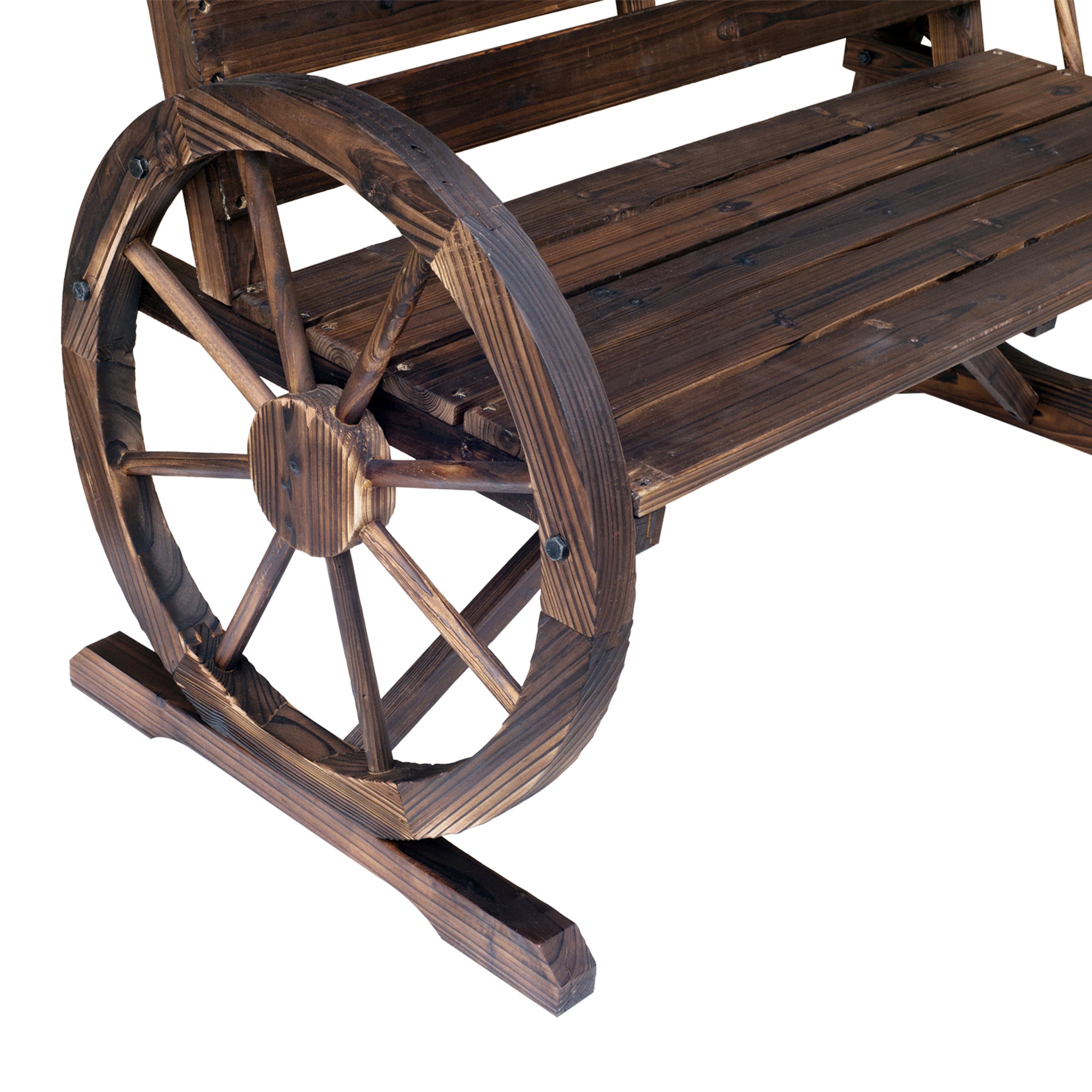 Outsunny 42" Wood Wagon Wheel Bench Garden Loveseat Rustic Seat Relaxing Lounge Chair Outdoor Decorative Seat Park Decor, Brown
