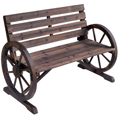 Outsunny 42" Wood Wagon Wheel Bench Garden Loveseat Rustic Seat Relaxing Lounge Chair Outdoor Decorative Seat Park Decor, Brown