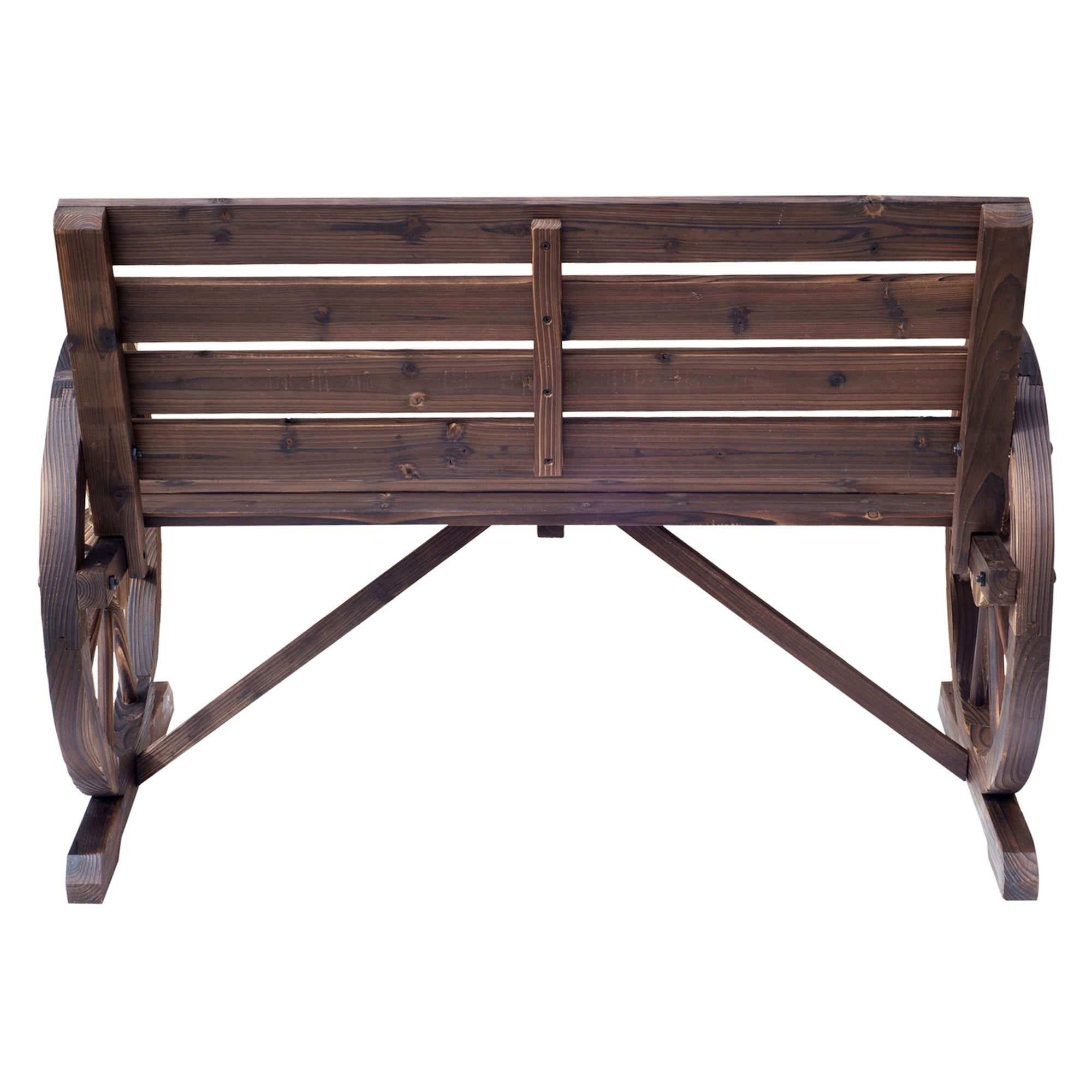 Outsunny 42" Wood Wagon Wheel Bench Garden Loveseat Rustic Seat Relaxing Lounge Chair Outdoor Decorative Seat Park Decor, Brown