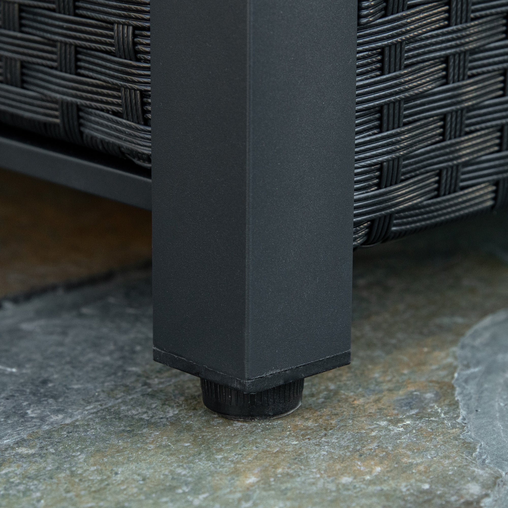 Outsunny Propane Fire Pit Table 43" Outdoor Square Fire Table, 50,000 BTU Pulse-Ignition Wicker Firepit Furniture with Glass Wind Guard, Blue Glass Rock, CSA Certification, Black