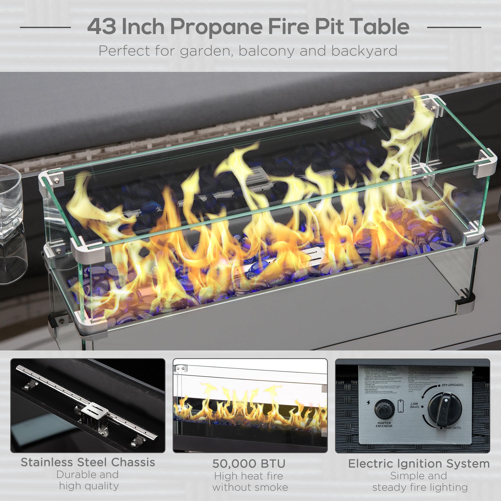 Outsunny Propane Fire Pit Table 43