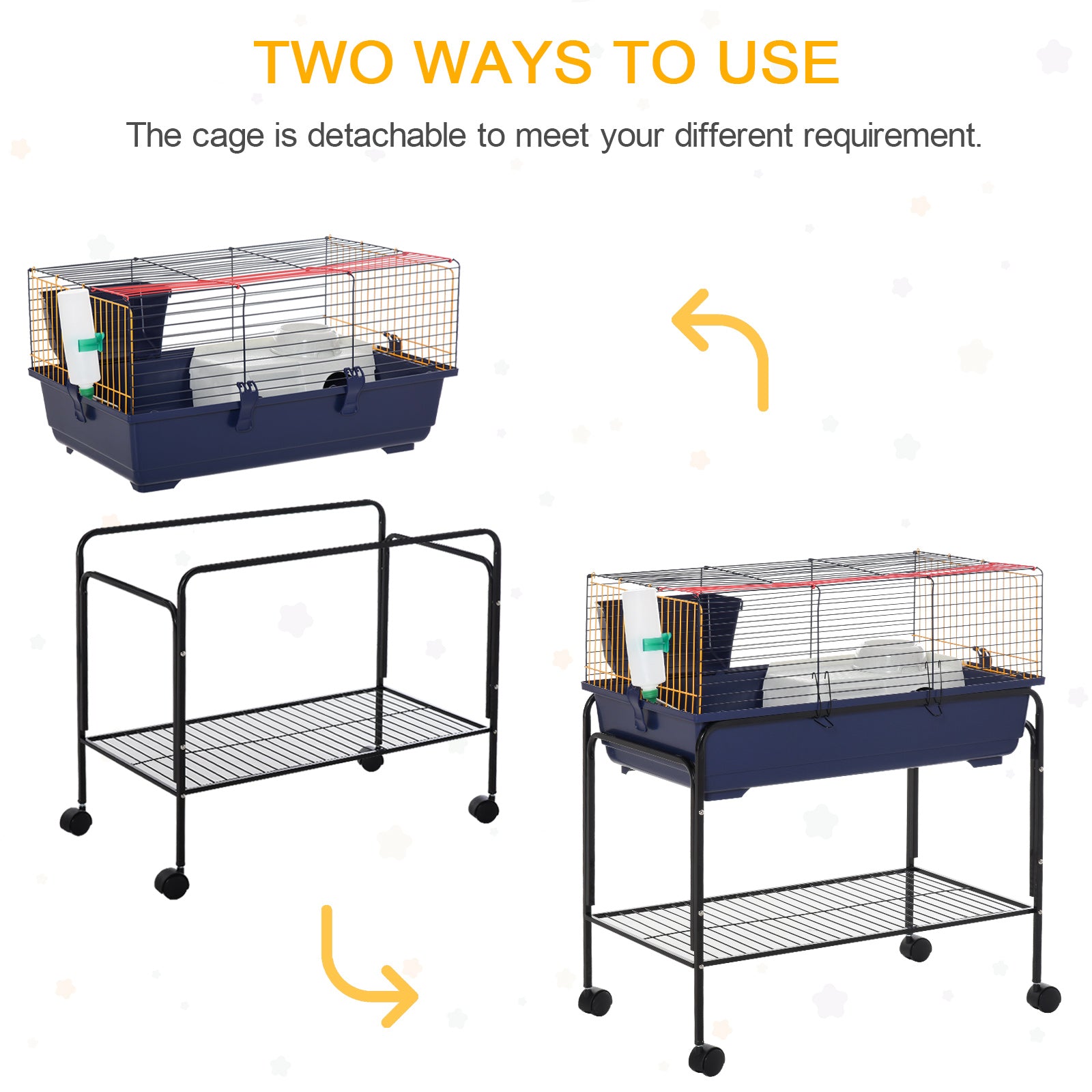 PawHut Small Animal Cage Deluxe Pet Habitat Rolling Rabbit Hutch for Bunny Guinea Pig Pet Mink Chinchilla with Detachable Stand Storage Shelf Accessories