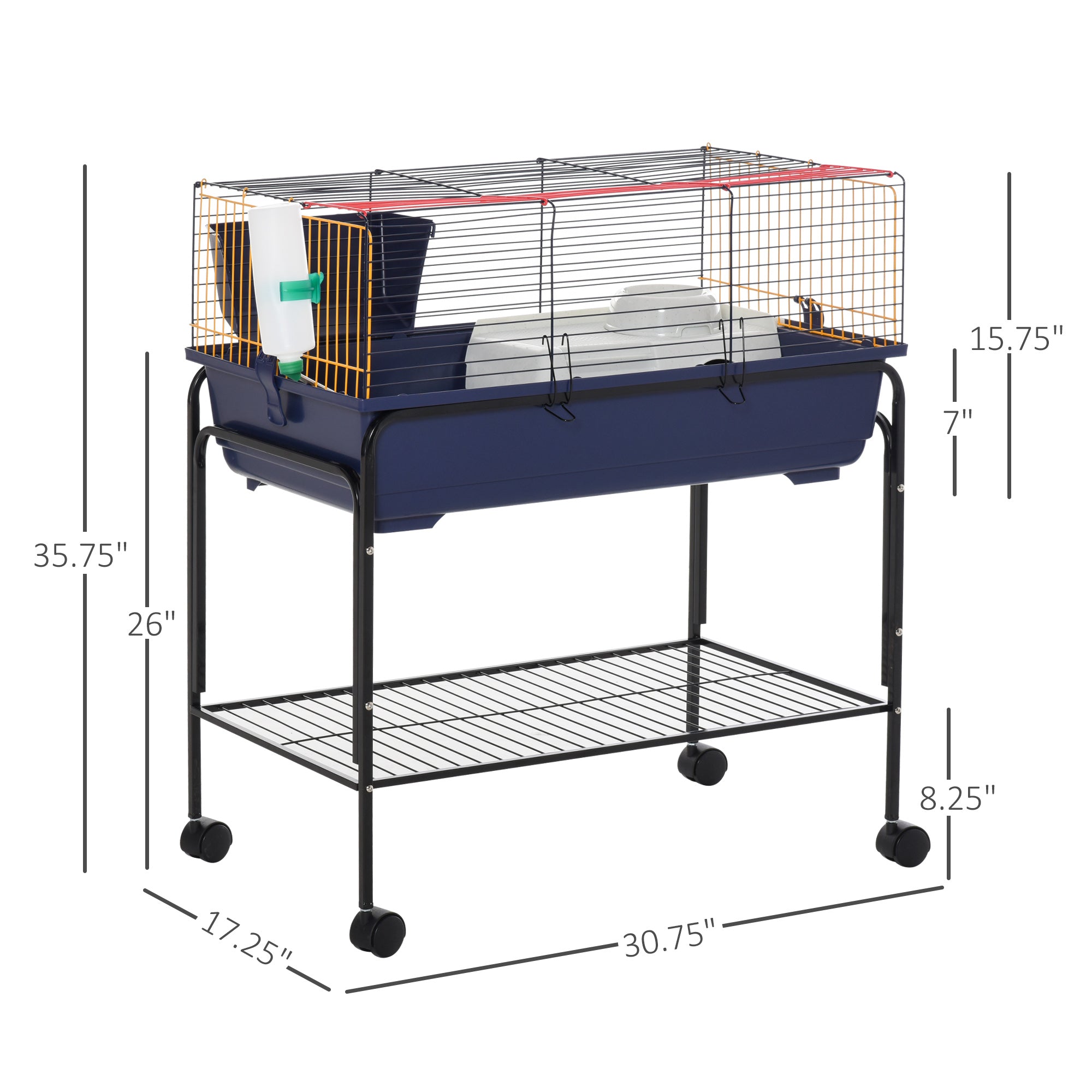 PawHut Small Animal Cage Deluxe Pet Habitat Rolling Rabbit Hutch for Bunny Guinea Pig Pet Mink Chinchilla with Detachable Stand Storage Shelf Accessories