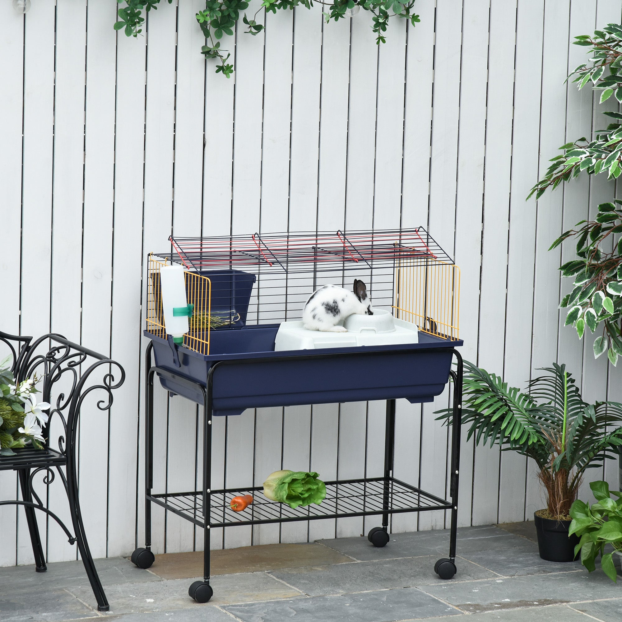 PawHut Small Animal Cage Deluxe Pet Habitat Rolling Rabbit Hutch for Bunny Guinea Pig Pet Mink Chinchilla with Detachable Stand Storage Shelf Accessories