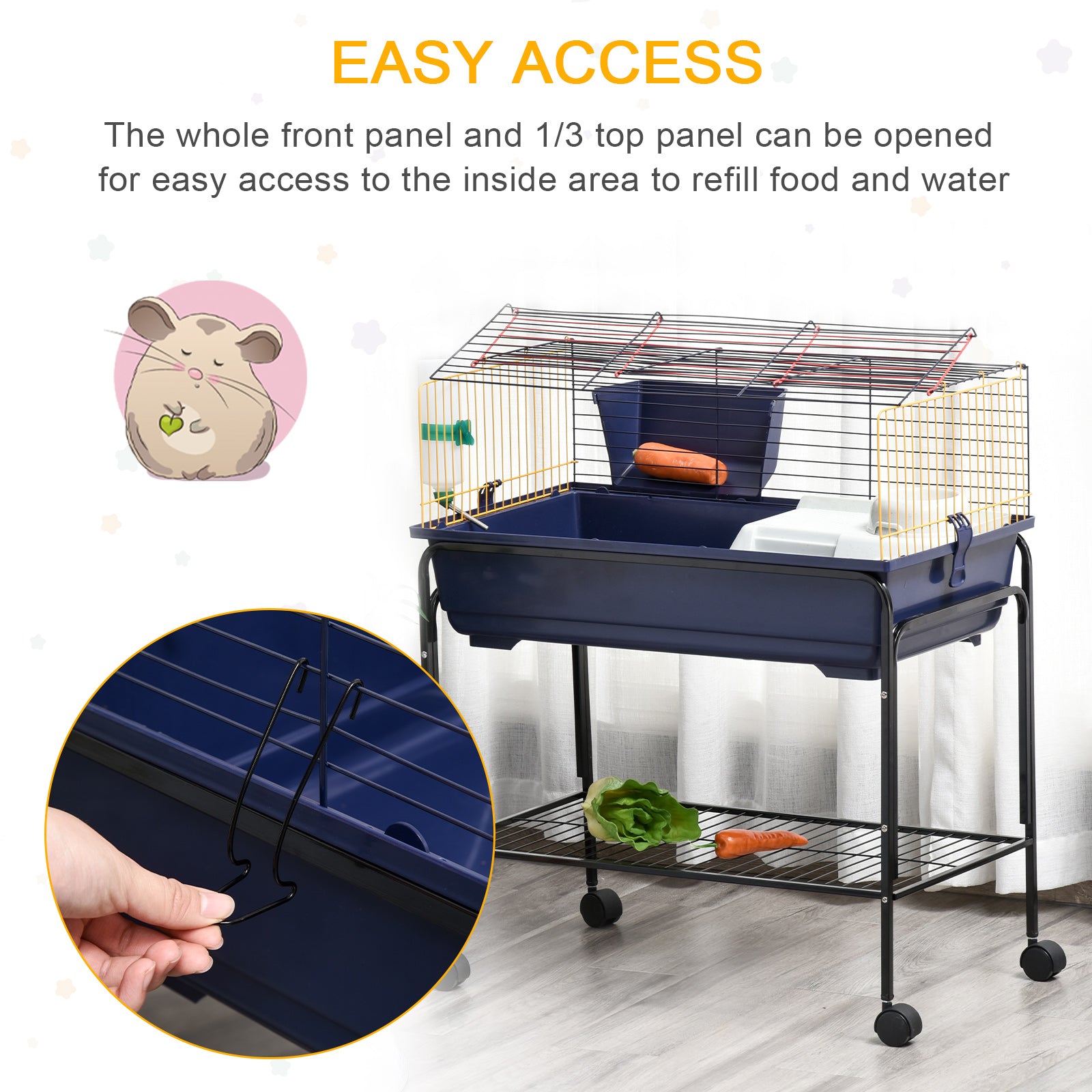 PawHut Small Animal Cage Deluxe Pet Habitat Rolling Rabbit Hutch for Bunny Guinea Pig Pet Mink Chinchilla with Detachable Stand Storage Shelf Accessories
