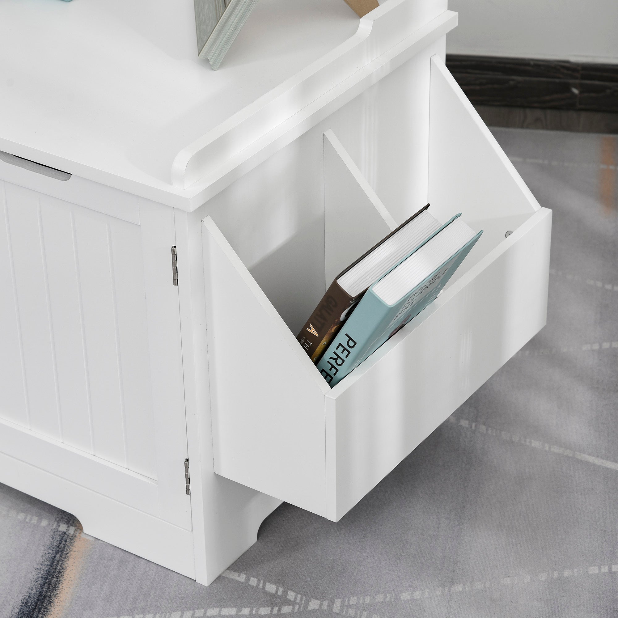 PawHut Wooden Cat Litter Box Enclosure, Hidden Cat Washroom, Kitten House with Nightstand End Table and Storage Rack Magnetic Doors, White