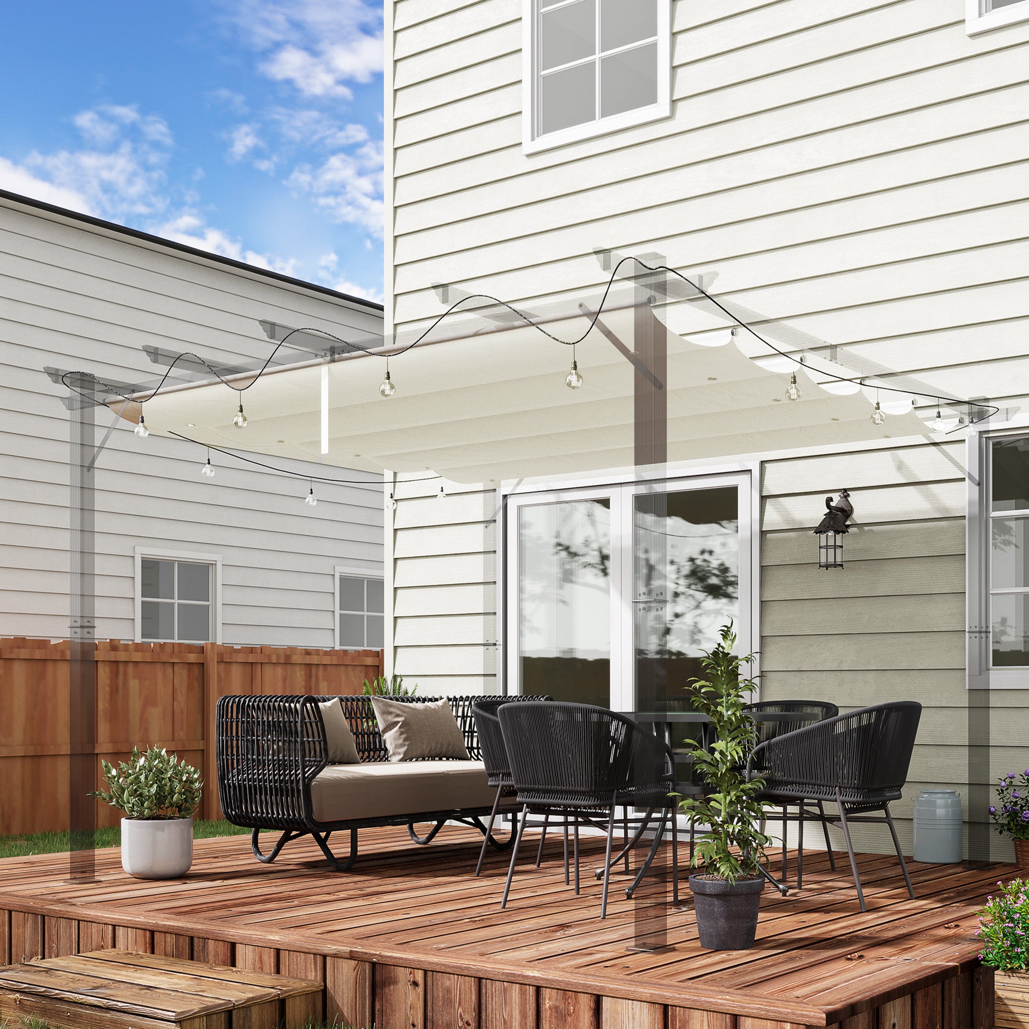 Outsunny Retractable Replacement Pergola Canopy for 10' x 10' Pergola, Pergola Cover Replacement, Cream White