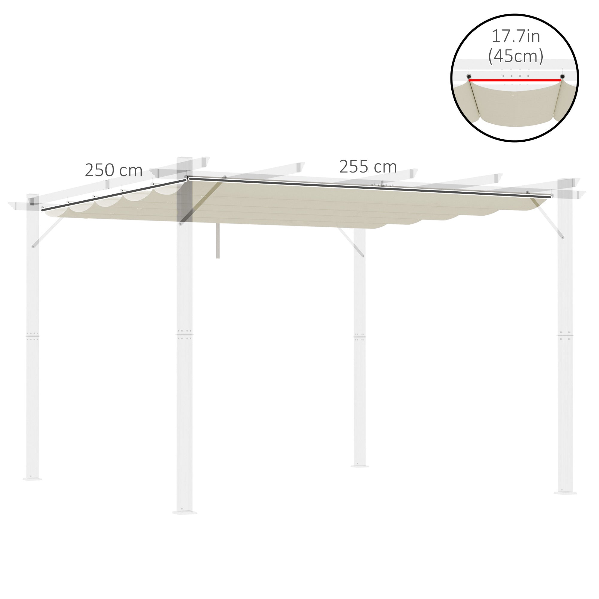Outsunny Retractable Replacement Pergola Canopy for 10' x 10' Pergola, Pergola Cover Replacement, Cream White