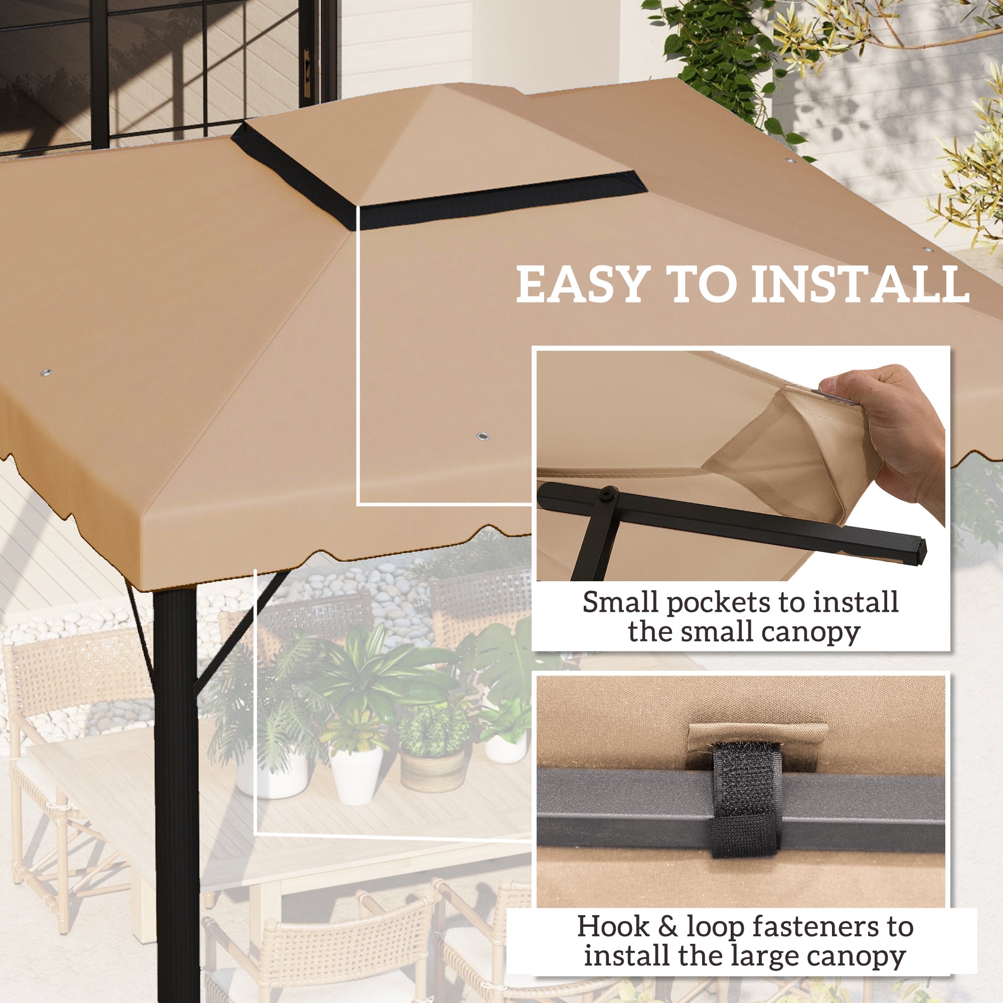 Outsunny 9.8' x 9.8' Gazebo Replacement Canopy, Gazebo Top Cover with Double Vented Roof for Garden Patio Outdoor TOP ONLY, Khaki