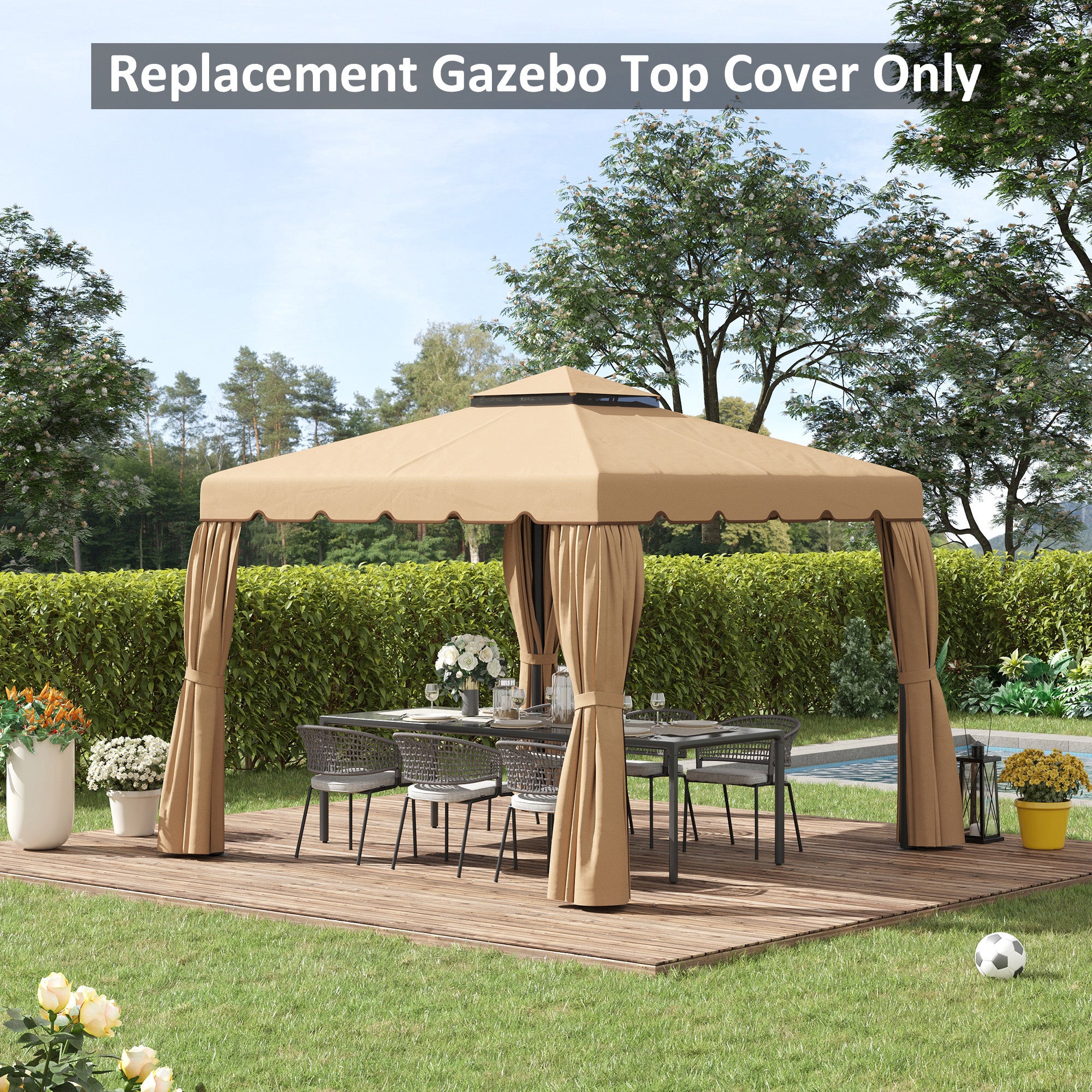 Outsunny 9.8' x 9.8' Gazebo Replacement Canopy, Gazebo Top Cover with Double Vented Roof for Garden Patio Outdoor TOP ONLY, Khaki