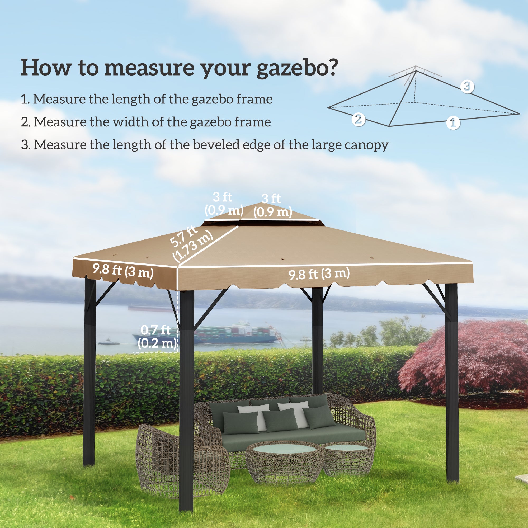 Outsunny 9.8' x 9.8' Gazebo Replacement Canopy, Gazebo Top Cover with Double Vented Roof for Garden Patio Outdoor TOP ONLY, Khaki