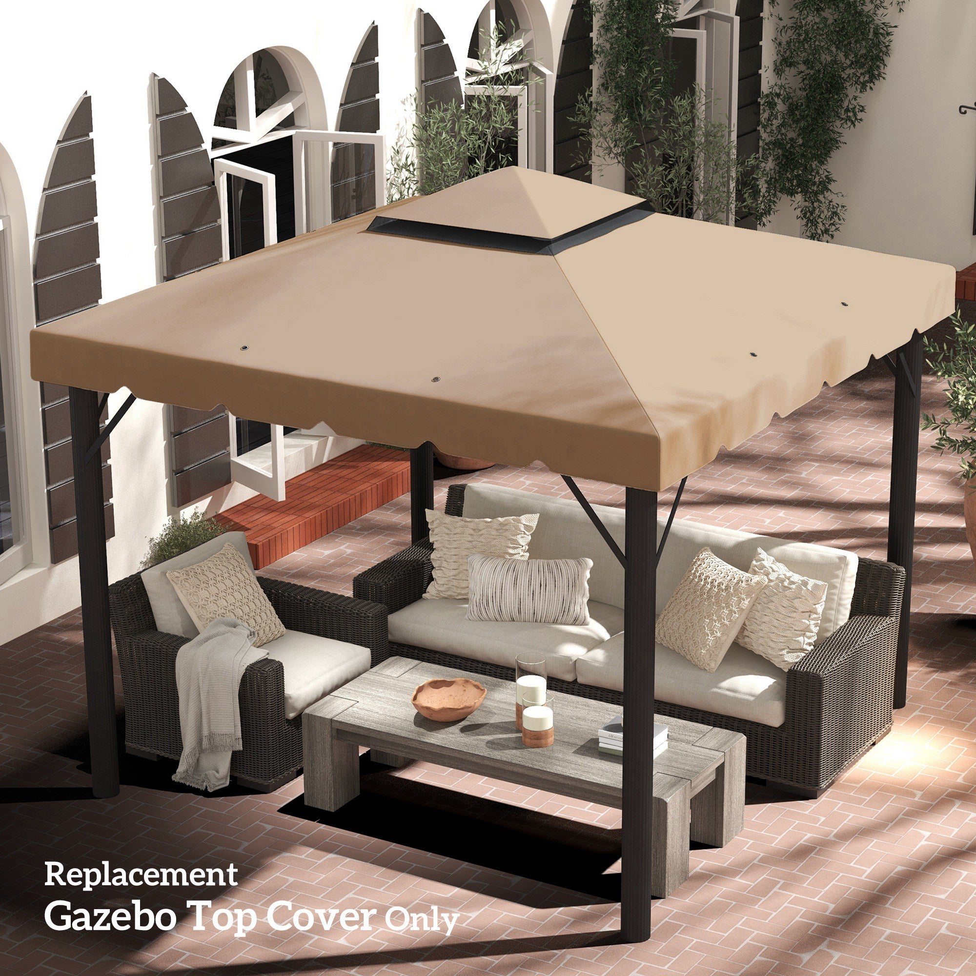 Outsunny 9.8' x 9.8' Gazebo Replacement Canopy, Gazebo Top Cover with Double Vented Roof for Garden Patio Outdoor TOP ONLY, Khaki