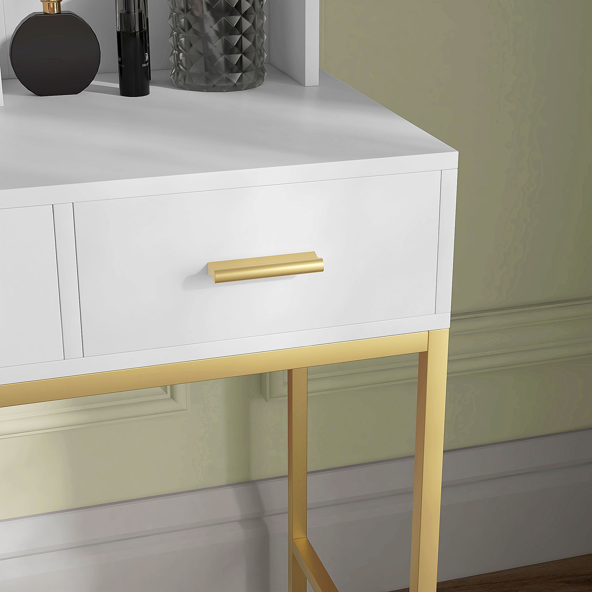 HOMCOM Vanity Table with Illuminated LED Mirror, Makeup Desk with 3 Drawers, Bedroom Dressing Table with Storage Shelves (White)