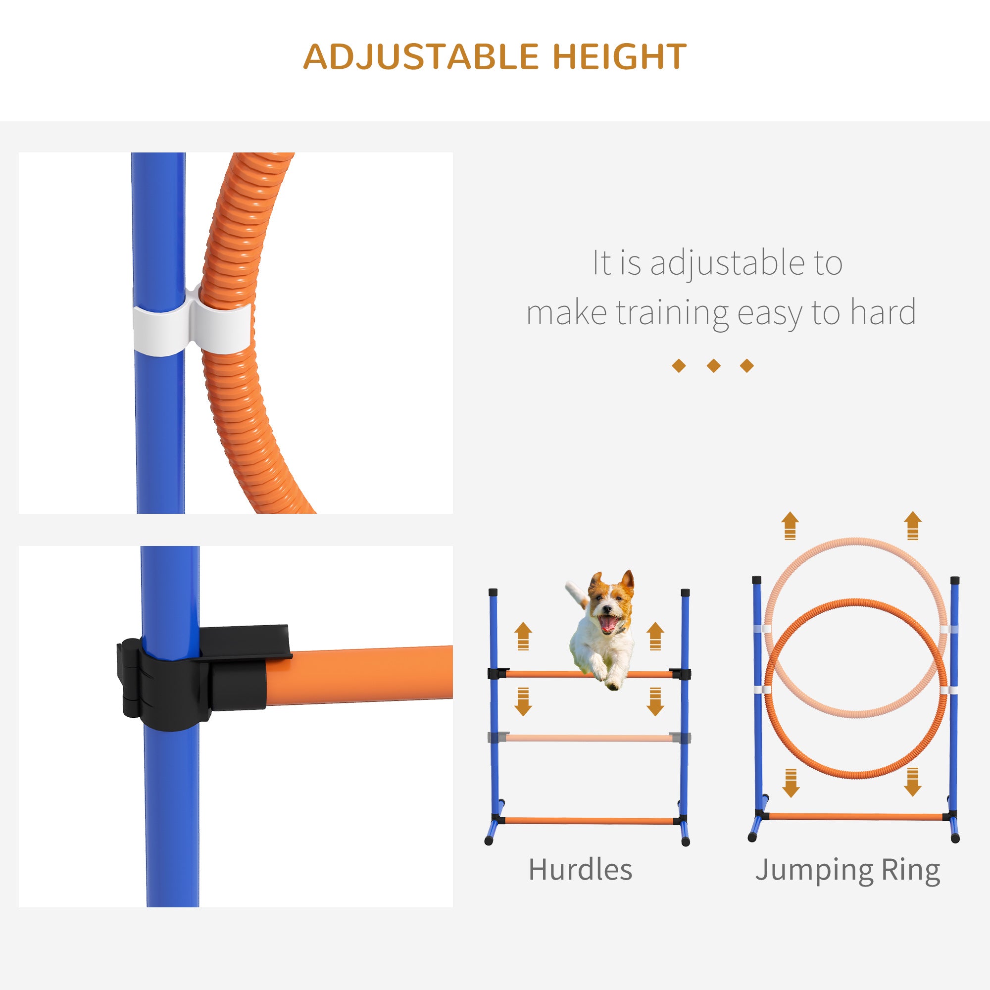 PawHut 4 Pieces Dog Agility Training Equipment Dog Obstacle Course, Pet Outdoor Games with Weave Poles, Adjustable Hurdle, Jump Ring, Pause Box, Whistle, Balls, Carry Bag, Orange