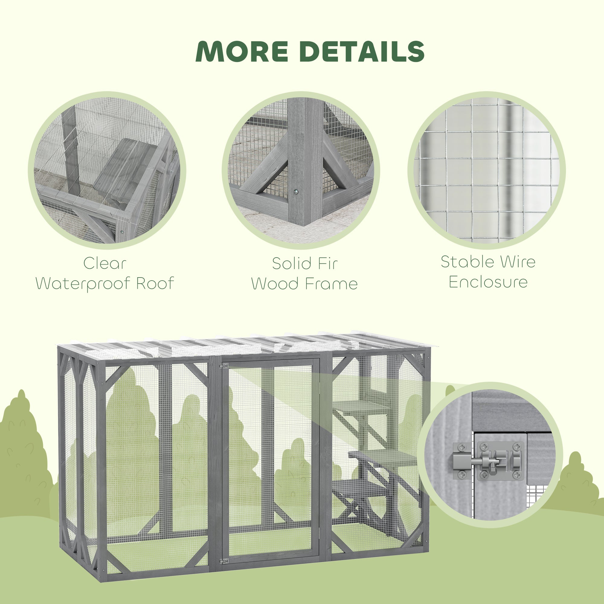 PawHut Wooden Cat House, 71" Catio Outdoor Cat Enclosure with 3 Platforms, Large Door and Weatherproof Roof, for Multiple Cats, Grey