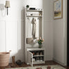 HOMCOM Coat Rack with Shoe Storage Bench, Rustic 3-in-1 Hall Tree with 2-tier Entryway Bench, Shelves and Hanging Hooks for Hallway, Mudroom, White Wood Grain