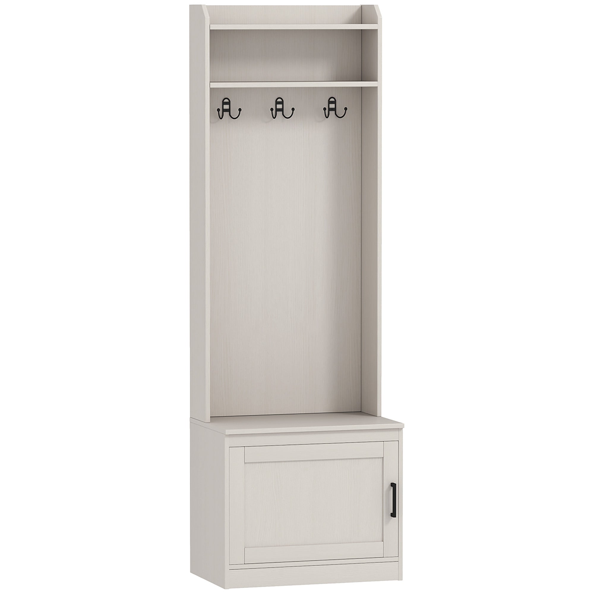 HOMCOM Coat Rack with Shoe Storage Bench, Rustic 3-in-1 Hall Tree with 2-tier Entryway Bench, Shelves and Hanging Hooks for Hallway, Mudroom, White Wood Grain