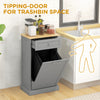 HOMCOM Tilt Out Trash Cabinet, Hidden Garbage Bin Cabinet with Drawer and Solid Wood Countertop, Free Standing Kitchen Trash Can Holder, Grey
