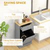 HOMCOM Tilt Out Trash Cabinet, Hidden Garbage Bin Cabinet with Drawer and Solid Wood Countertop, Free Standing Kitchen Trash Can Holder, Grey