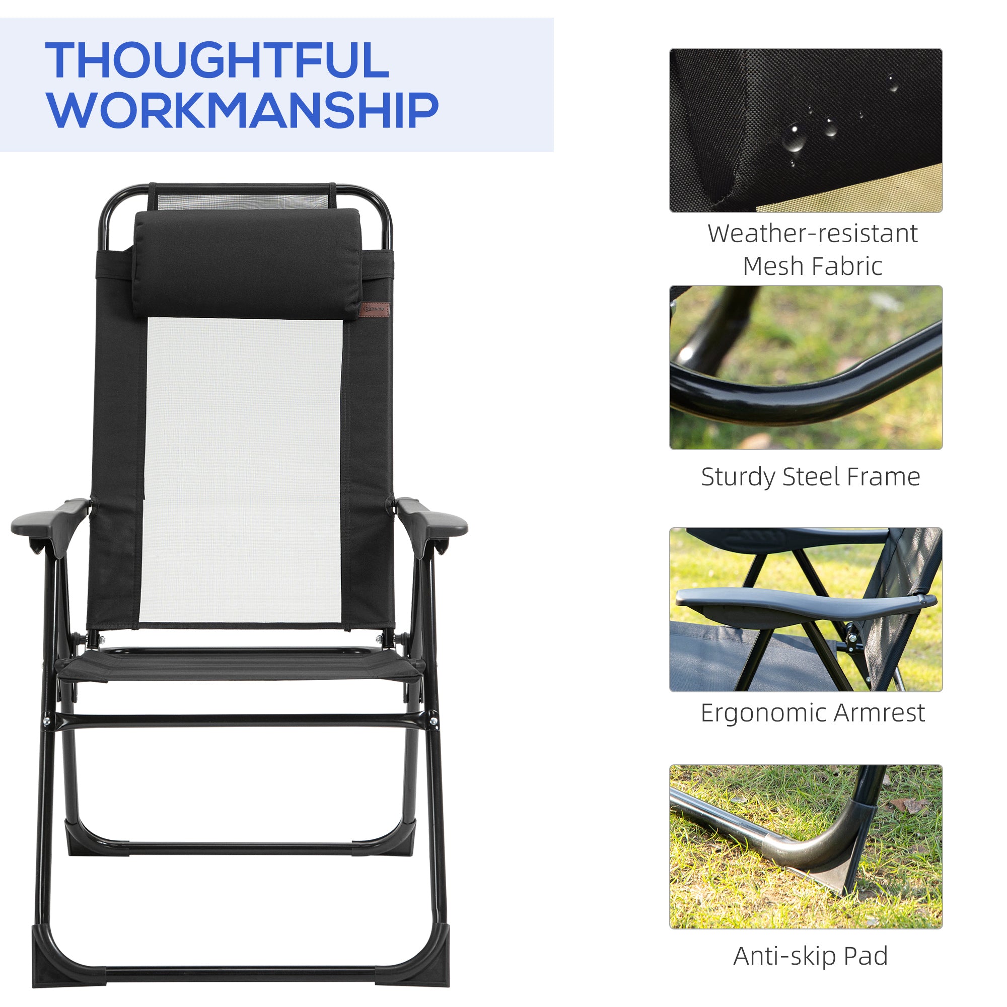 Outsunny Set of 4 Portable Folding Recliner Outdoor Patio Chaise Lounge Chair with Adjustable Backrest, Black