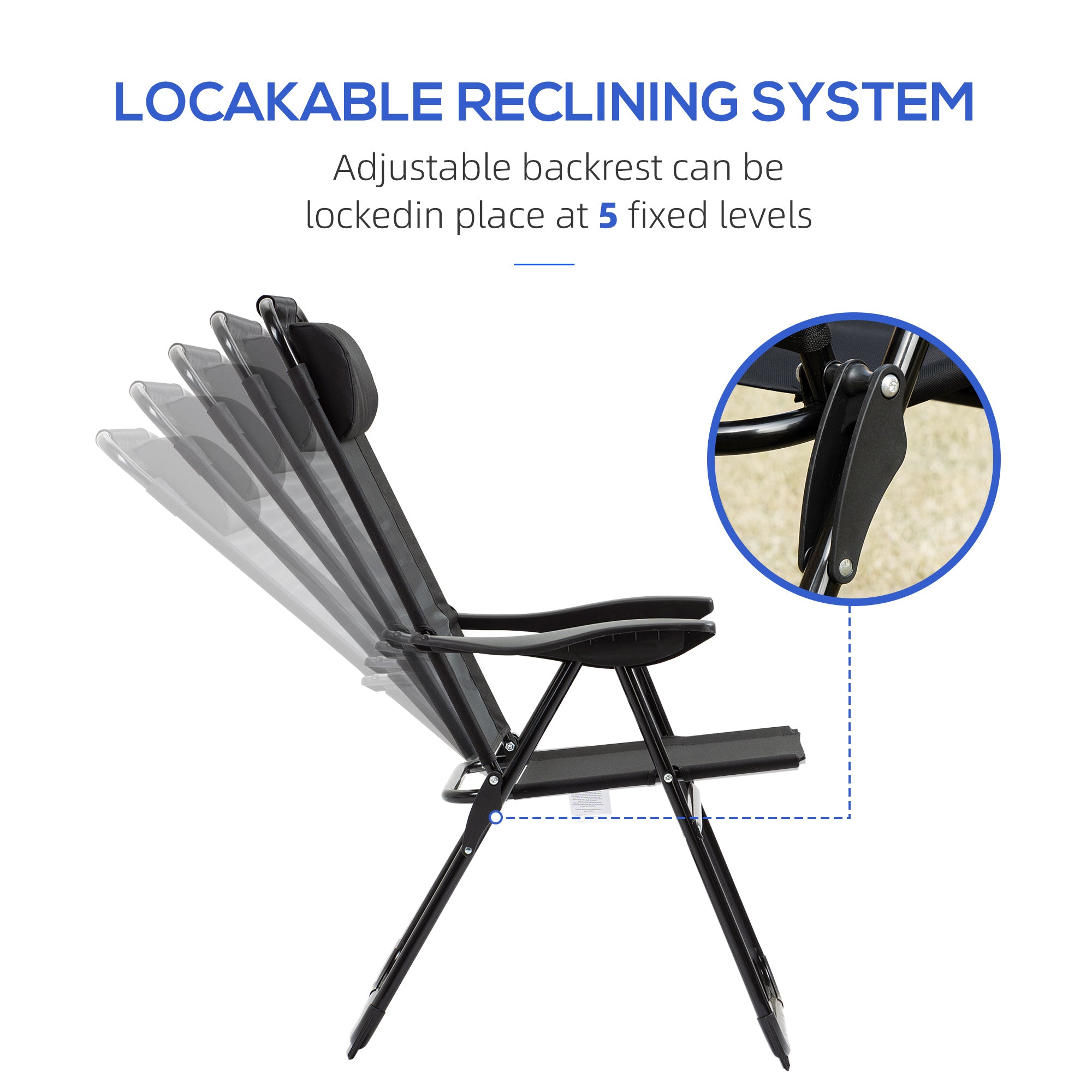 Outsunny Set of 4 Portable Folding Recliner Outdoor Patio Chaise Lounge Chair with Adjustable Backrest, Black