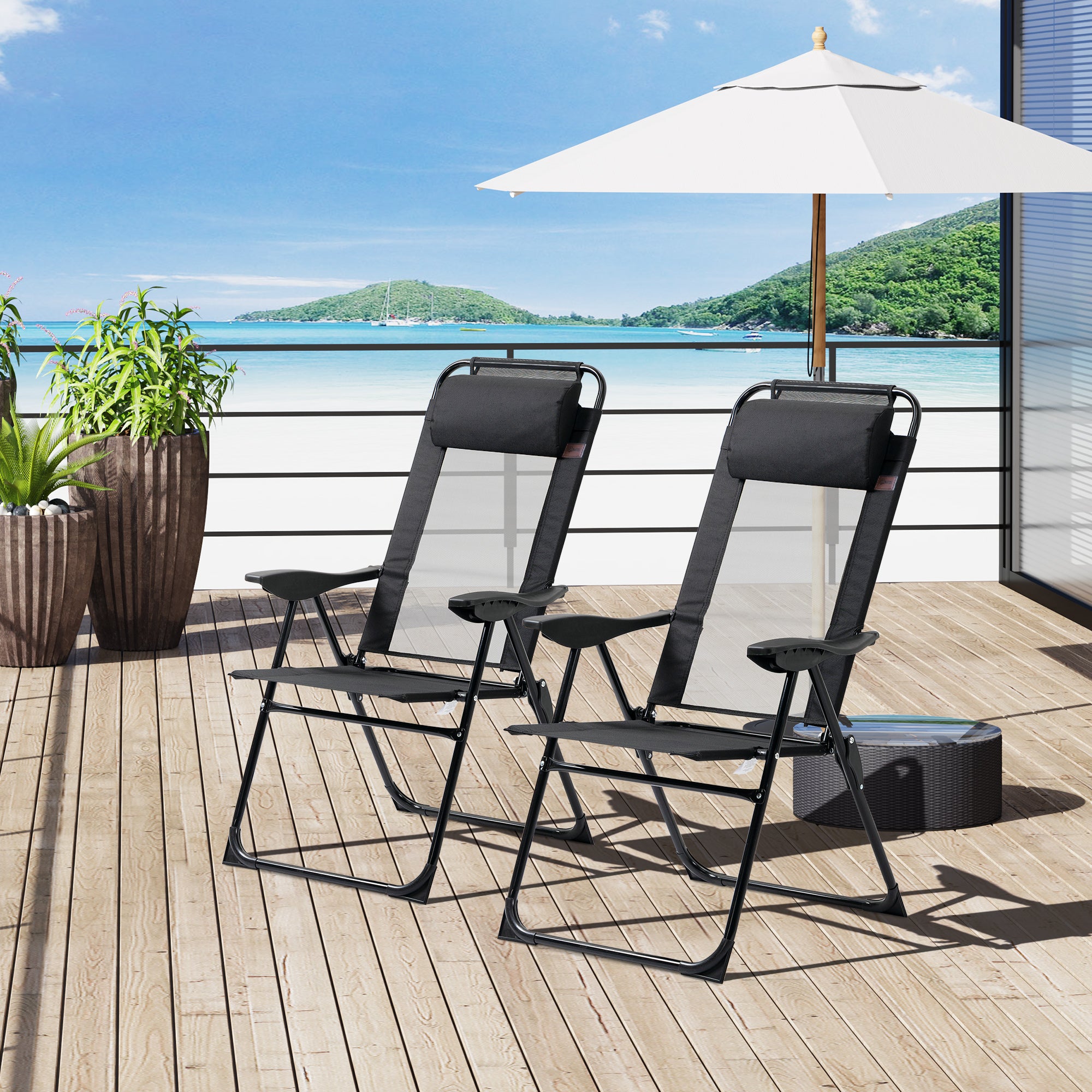 Outsunny Set of 4 Portable Folding Recliner Outdoor Patio Chaise Lounge Chair with Adjustable Backrest, Black