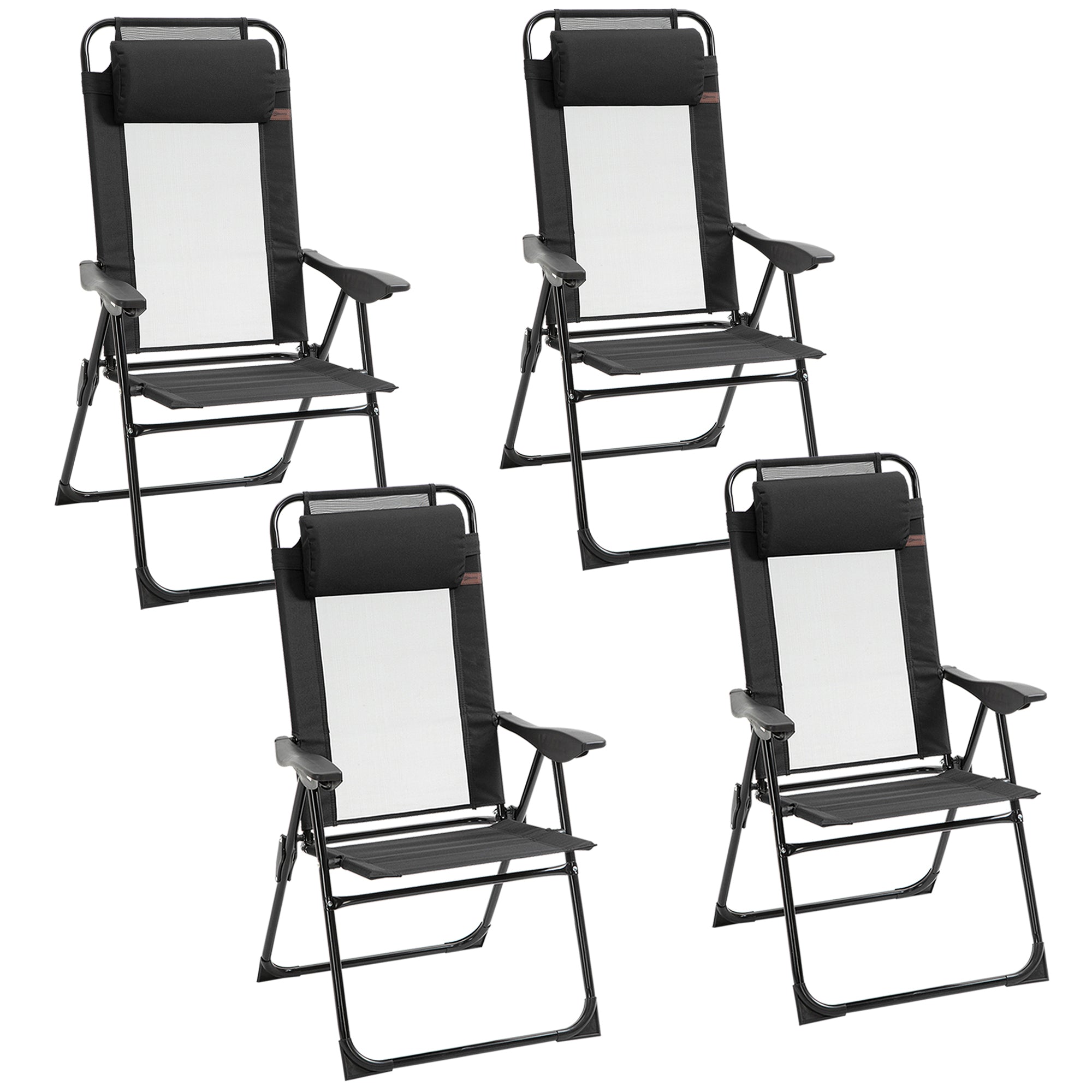 Outsunny Set of 4 Portable Folding Recliner Outdoor Patio Chaise Lounge Chair with Adjustable Backrest, Black
