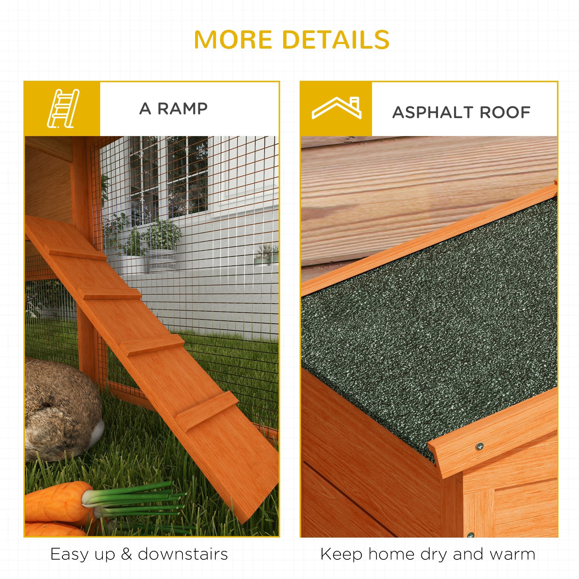 PawHut Rabbit Hutch Outdoor, 2 Tier Guinea Pig Cage with Run, Ramp, No-Leak Tray, Asphalt Roof, 150 x 45 x 85cm