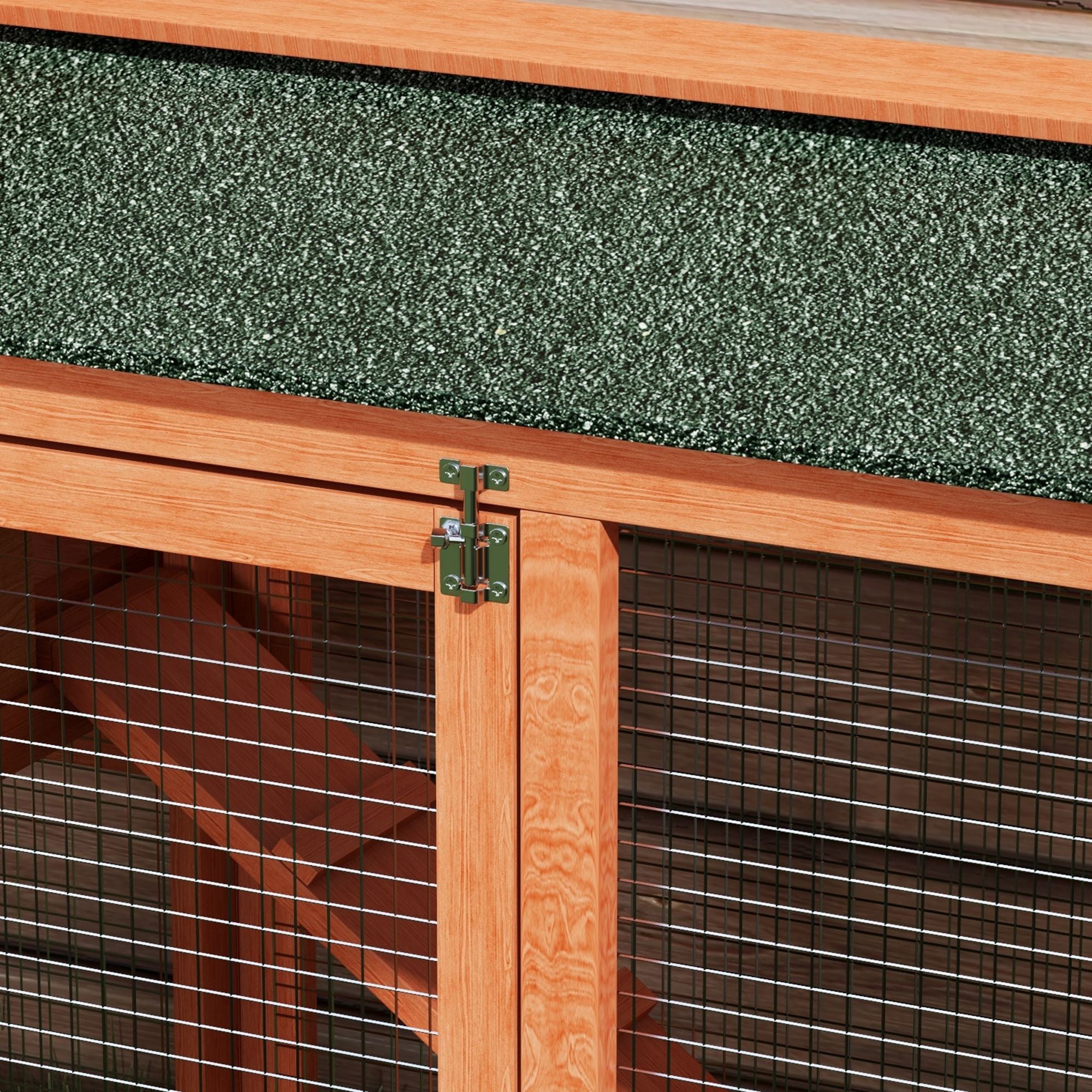PawHut Rabbit Hutch Outdoor, 2 Tier Guinea Pig Cage with Run, Ramp, No-Leak Tray, Asphalt Roof, 150 x 45 x 85cm