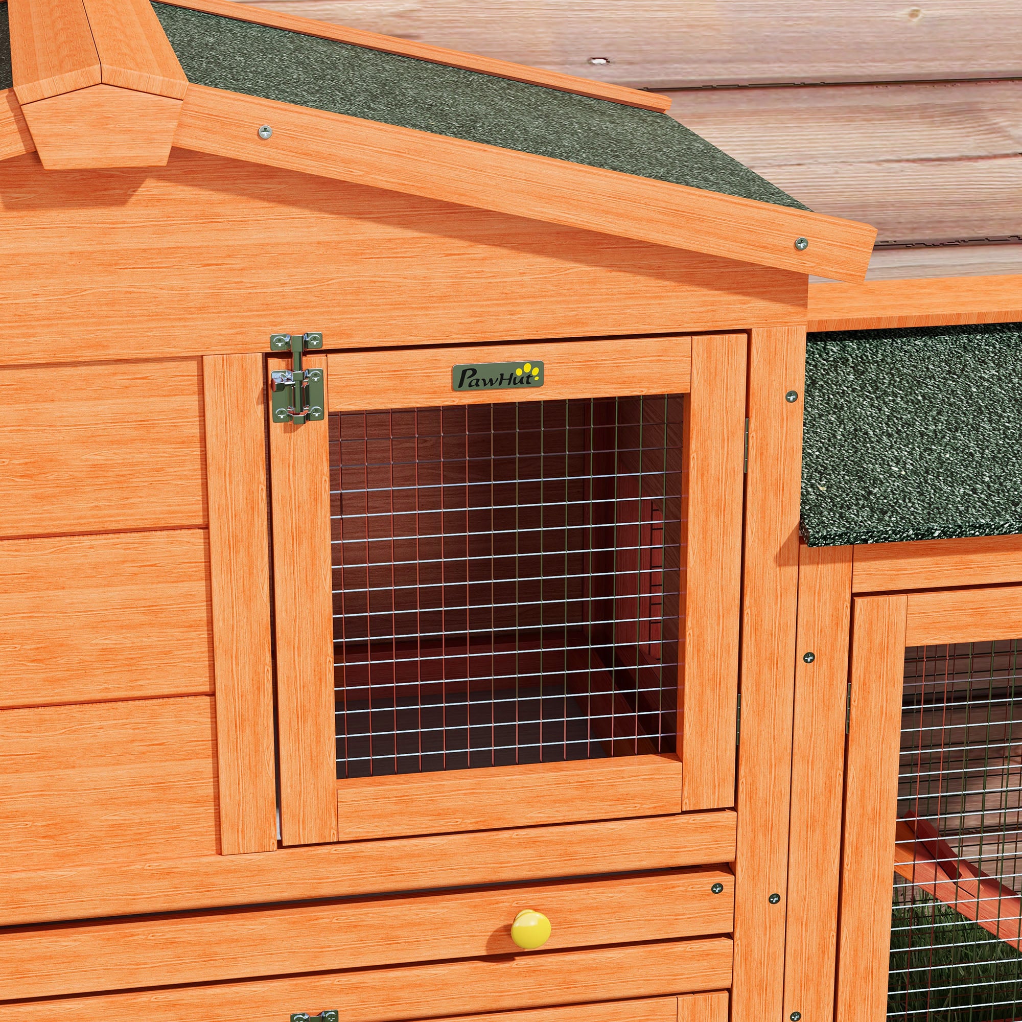PawHut Rabbit Hutch Outdoor, 2 Tier Guinea Pig Cage with Run, Ramp, No-Leak Tray, Asphalt Roof, 150 x 45 x 85cm