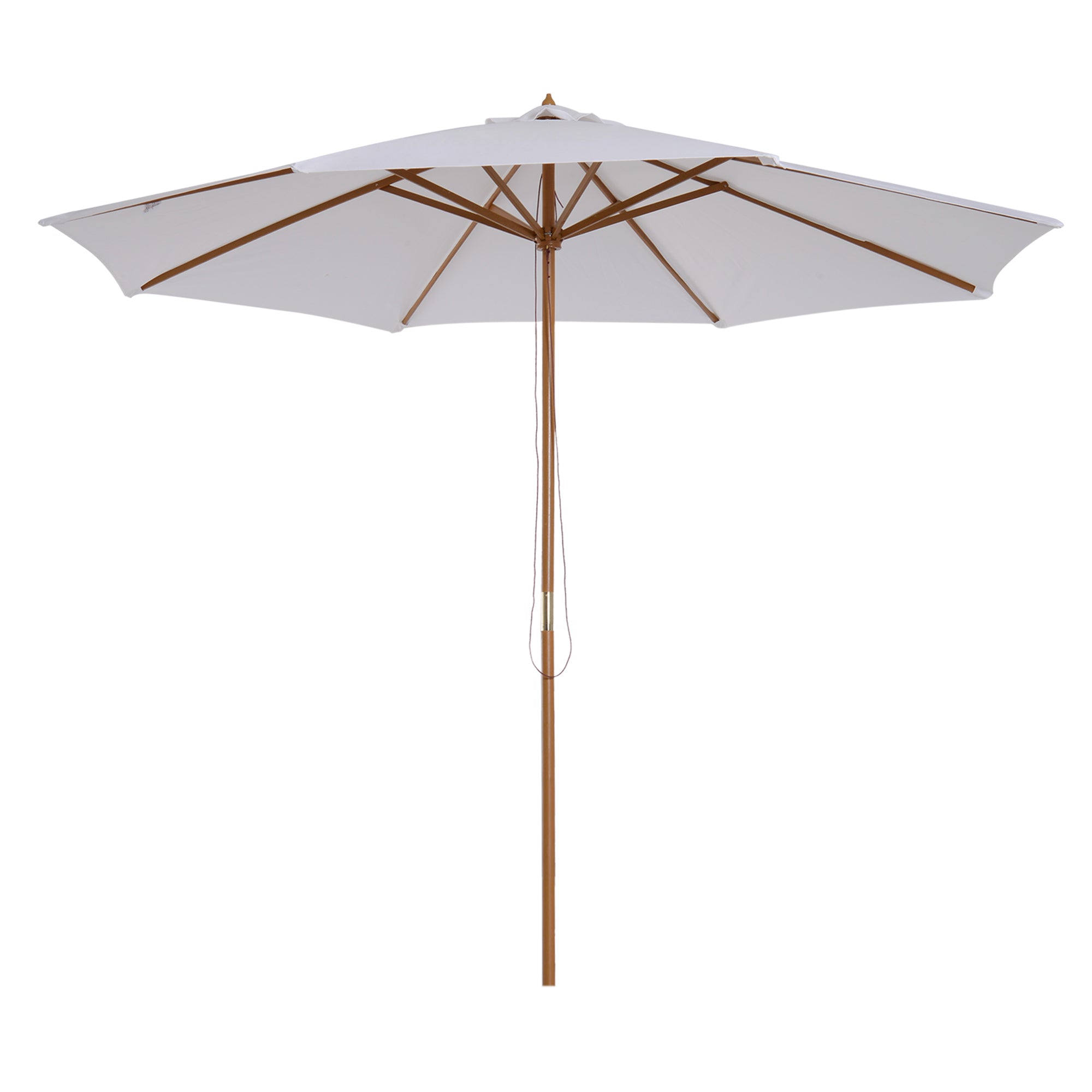 Outsunny 10' x 8' Bamboo Wooden Round Market Patio Sun Umbrella Garden Parasol Outdoor Sunshade Canopy, Cream White