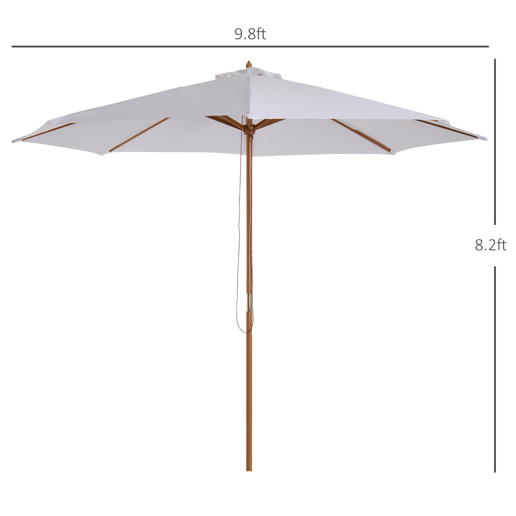 Outsunny 10' x 8' Bamboo Wooden Round Market Patio Sun Umbrella Garden Parasol Outdoor Sunshade Canopy, Cream White
