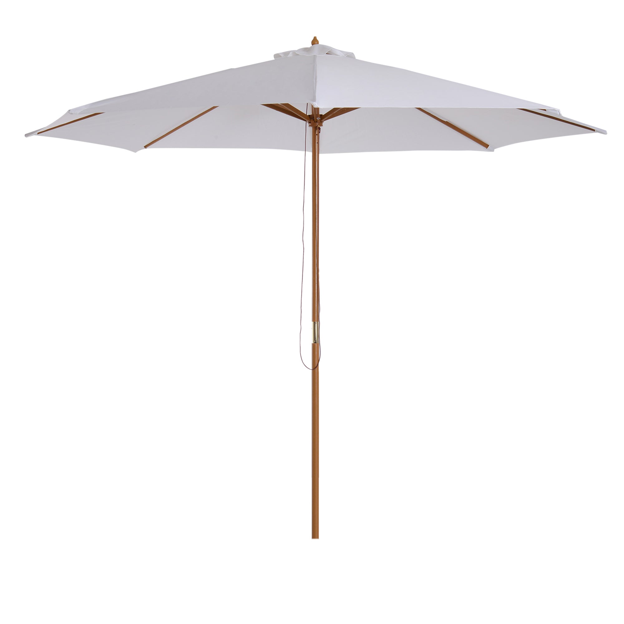 Outsunny 10' x 8' Bamboo Wooden Round Market Patio Sun Umbrella Garden Parasol Outdoor Sunshade Canopy, Cream White