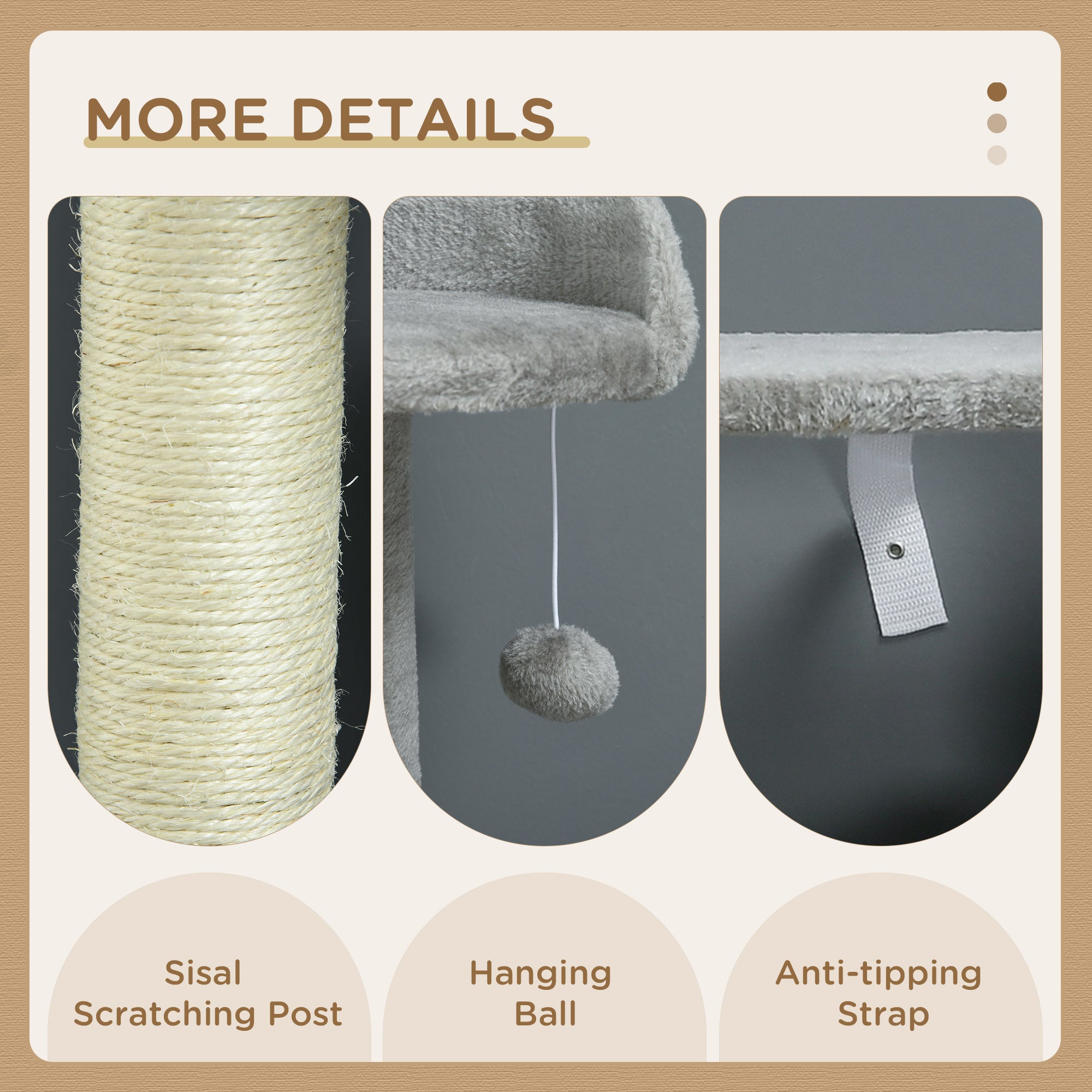 PawHut Tall Cat Tree for Indoor Cats, 57" Multi-Level Cat Tower with Hammock, Cat Bed, Cat Condo with Sisal Scratching Posts, Grey